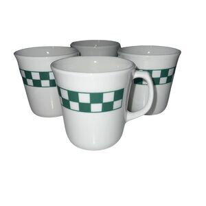 Vintage Corningware Coffee Cups Green Checks Set of 4 Hot Beverage Mugs USA